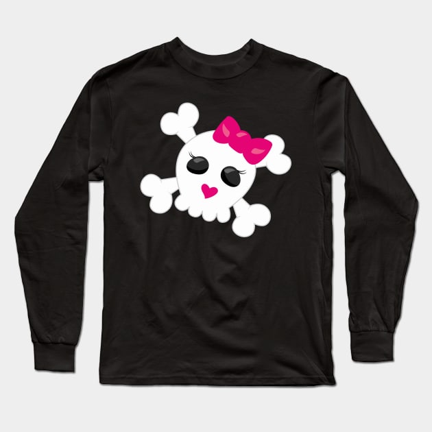 Cute Skull and Cross Bones Long Sleeve T-Shirt by CraftyCatz